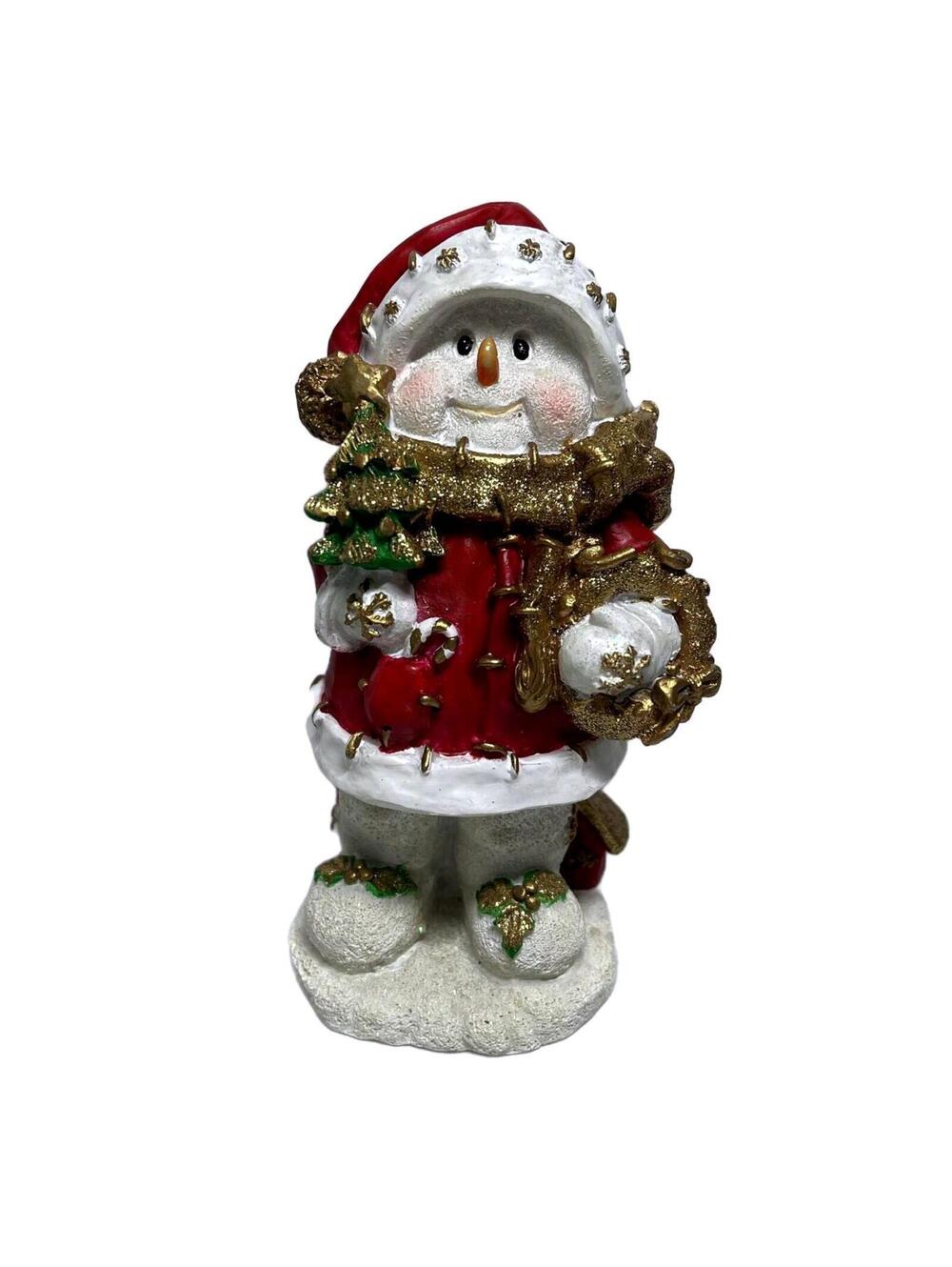 Snowman Bobble Body Joelson Industries 6” Figurine Christmas Red Gold Santa Suit